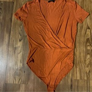 Forever 21 Burnt Orange Knit Faux Wrap Bodysuit